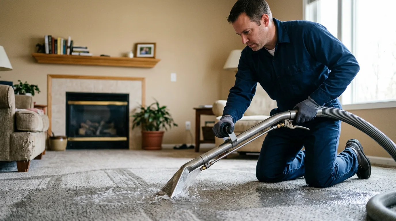 Water damage restoration technician working near Wrightstown, NJ